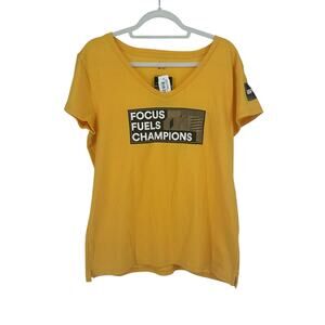 NEW UFC Yellow Focus Fuels Champions Women's V-Neck Tee Sz Large